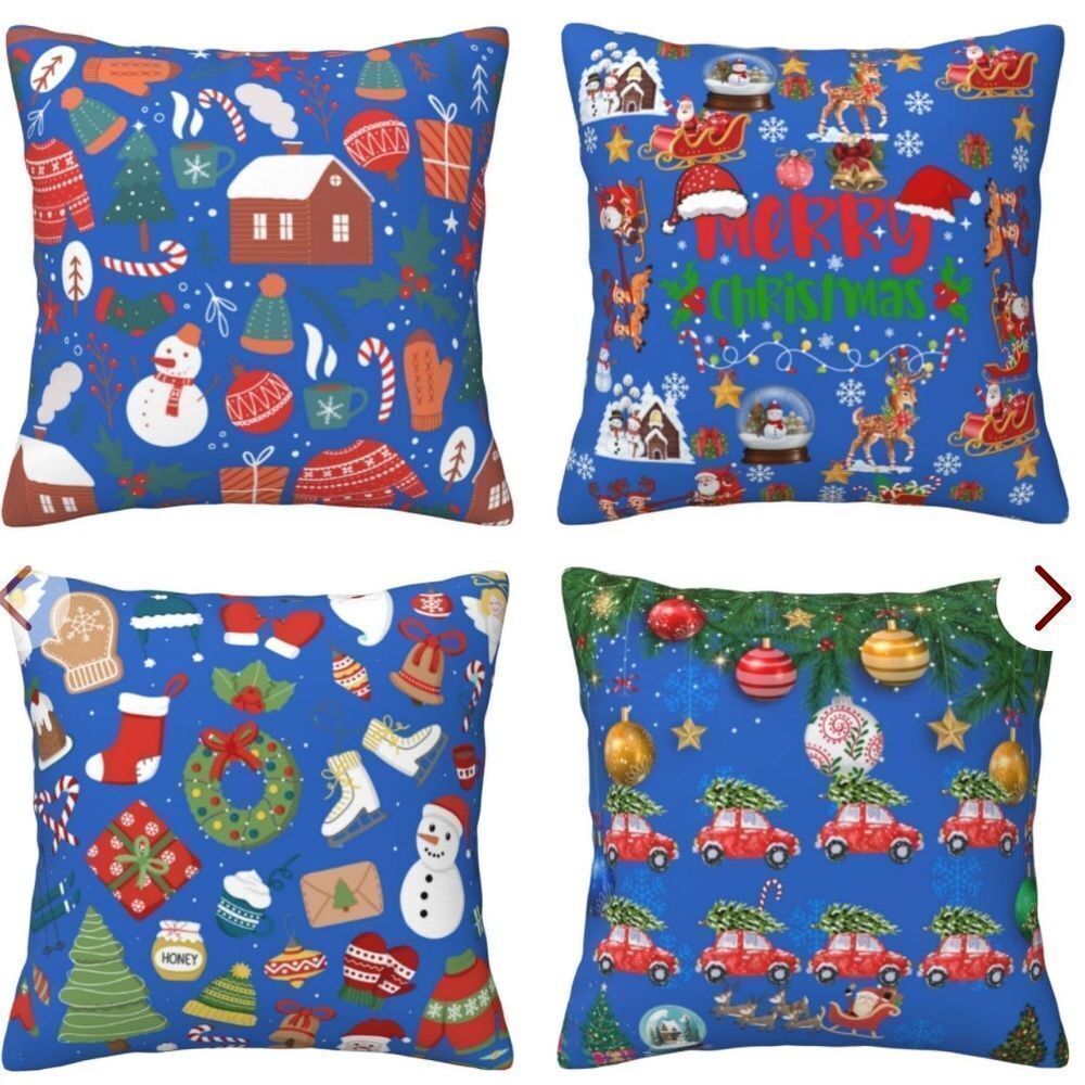 Festive Blue Holiday Pillow Covers